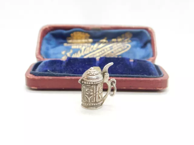 Sterling Silver Beer Stein Lidded Tankard Charm Pendant Vintage c1970