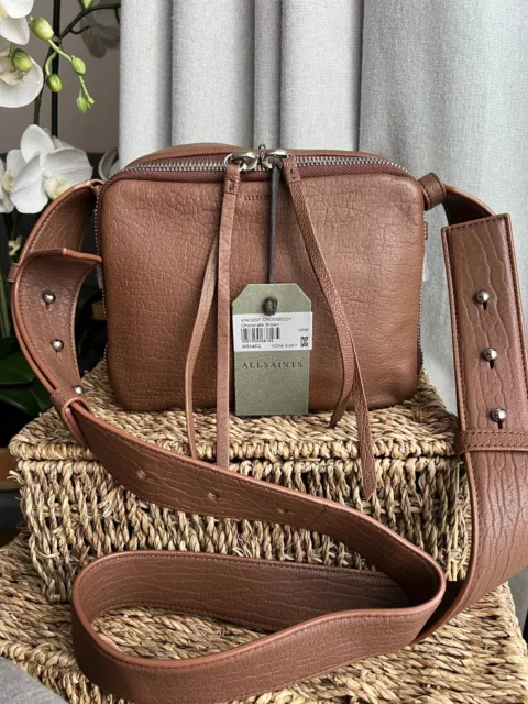 ALLSAINTS VINCENT LAMB Leather Crossbody Shoulder Bag Brown NEW RRP 178 110.00 PicClick UK