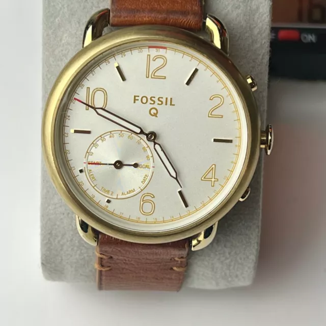 FOSSIL Q Womens Watch Chronograph Alert Alarm 40mm Gold Tone Case Quality Leathe