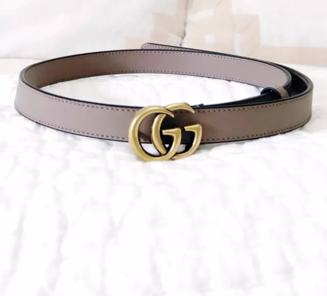 Authentic Gucci GG Marmont Beige Nude Leather Thin Belt Size 70-28