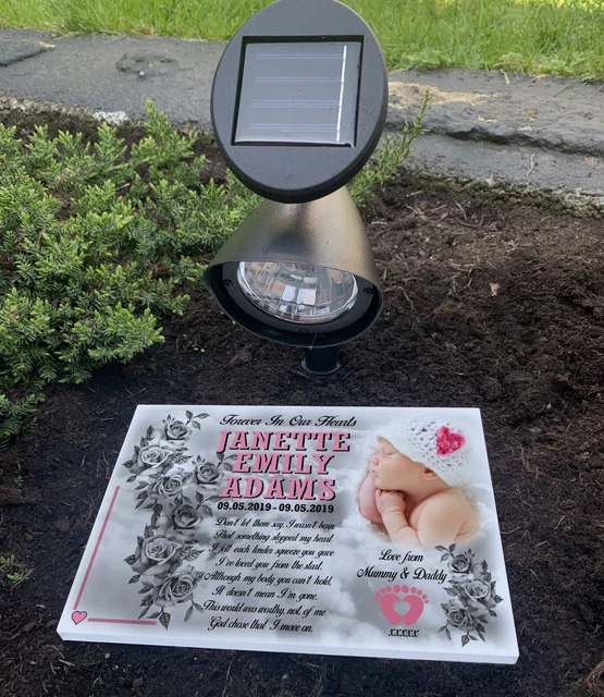 Memoriale della tomba del bambino, lapide acrilica con luce solare, personalizzato.
