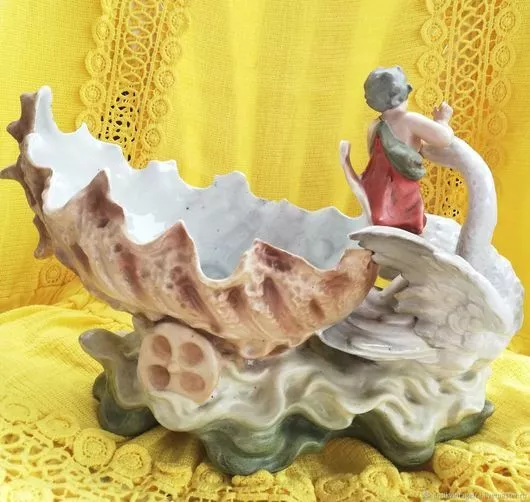 Cache pot jardinière antiques Angelot putti cygne porcelaine France Antique 3