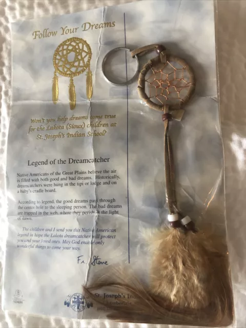 St.Joseph's Indian Schol Keychain dreamcatcher feathers Beads"Follow Your Dream"