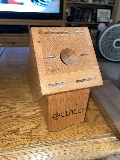 Bloque de cuchillo de roble liso Cutco de 6 ranuras 6 cuchillos + afilador hecho en EE. UU.