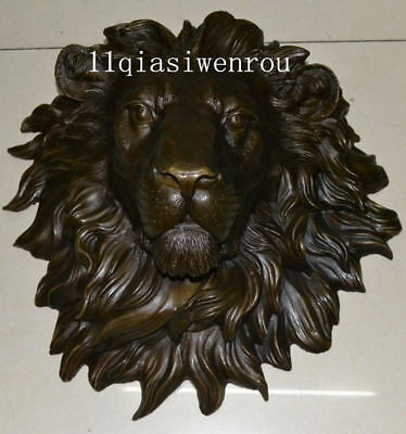 China pure bronze Sculpture carvings fierce beast of prey lion head Art Statue