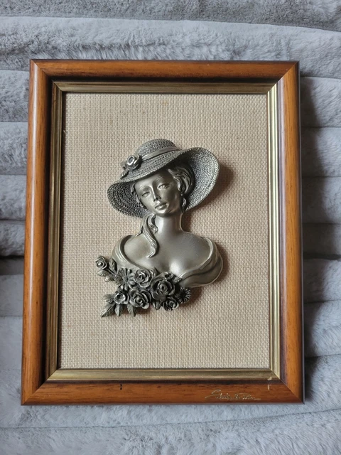 Vintage Les Etains Du Galion Pewter 3D Red Velvet Base Wall Plaque