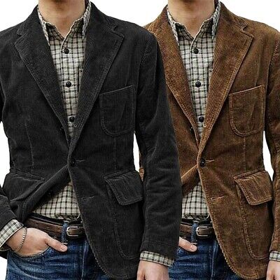 Mens Vintage Corduroy Button Suit Blazer Business Workout Coat Jacket Outwear