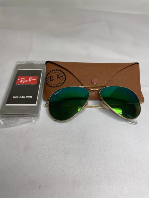 Ray Ban RB 3025 Mens Gold Frame Green Lens Lightweight Aviator Sunglasses