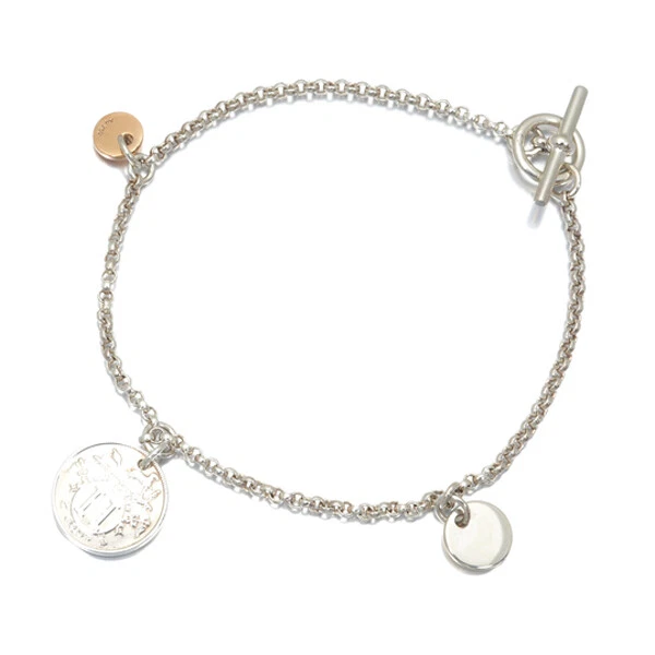 Auth HERMES Bracelet Ex-Libris PM 925 Sterling Silver/18K 750 Rose Gold Auth HERMES Bracelet Ex-Libris PM 925 Sterling Silver/18K 750 Rose Gold