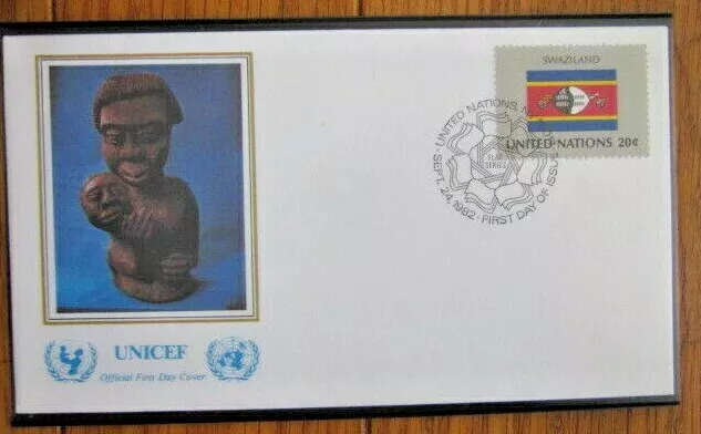 Swaziland Flag Unicef Sculpture  Cachet 1982 Fdc Vf Unaddressed U.n.n.y.