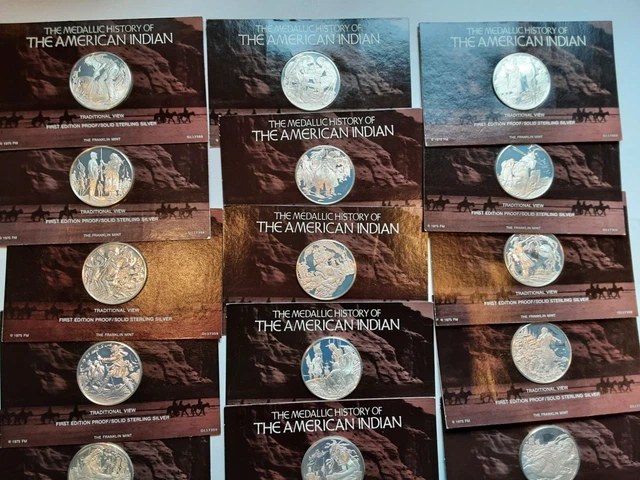 15 (Lot) Sterling Silver Franklin Mint American Indian Medals 1975 15 (Lot) Sterling Silver Franklin Mint American Indian Medals 1975