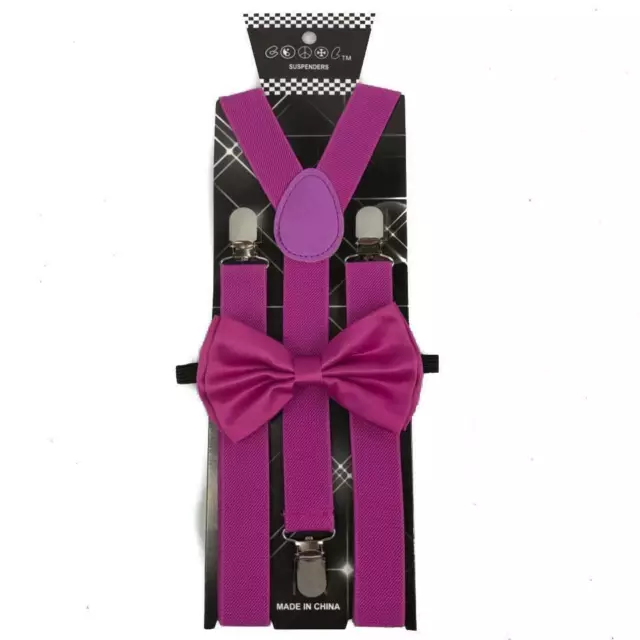 Adult MAGENTA Wedding Suspender and Bow Tie Set Adjustable wedding Prom