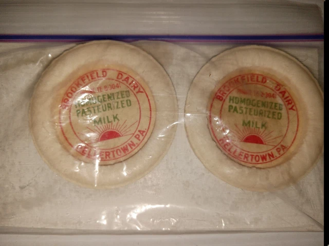 (2) Brookfield Dairy-Hellertown, Pa-Homogenized Pasteurized Milk Bottle Cap #185