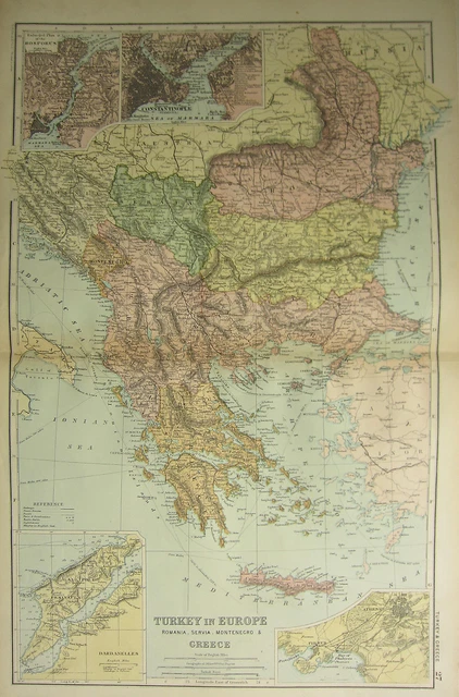 1894 Antique Map ~ Turkey In Europe Romania Greece Dardanelles Athens Bosporus