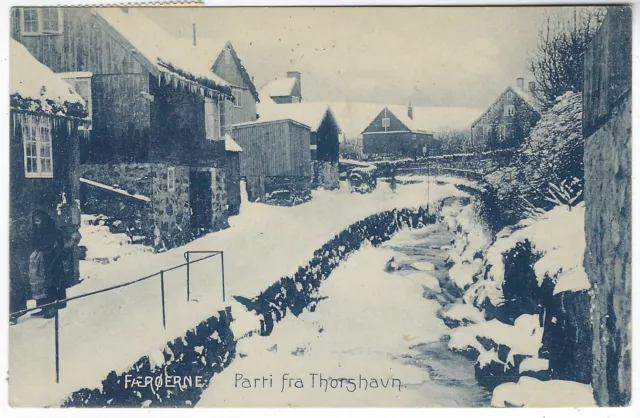 Faroe Islands 1910 Parti fra Thorshavn card used from Iceland