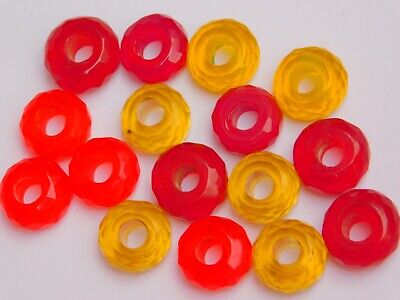 One Pair Of Each Yellow & Red Quartz Faceted Roundel Large Hole European Beads
