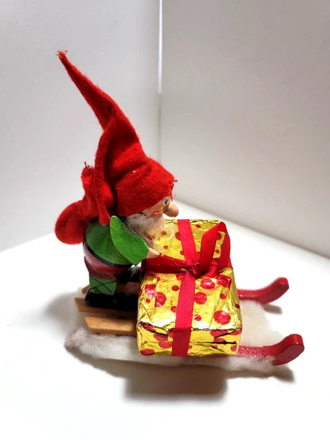 Vintage Santa Elf Sled Gift Present Package Snow 1950s Christmas Decoration 