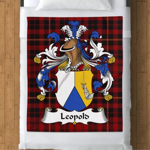 Leopolds German Coat of Arms Family Crest Tartan Blanket, Heritage Home Decor