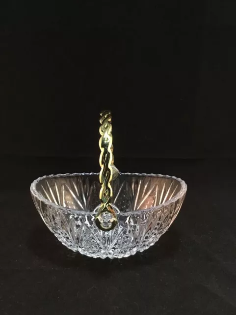 Vintage Mikasa Crystal Glass Basket with Gold Handle