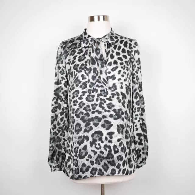 MICHAEL KORS Women's XXS Black & gray animal print long sleeve blouse top