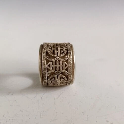 Exquisite Old Chinese tibet silver handcarved Fu auspicious Ring rotate f406