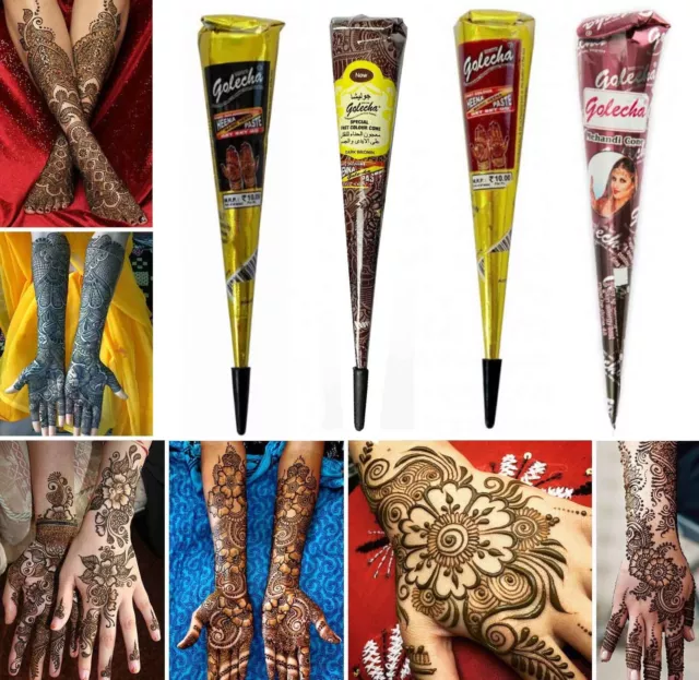 4x Golecha Henna Kegel schwarz + maroon + brown + natur für Mehndi Tattoo - 100g