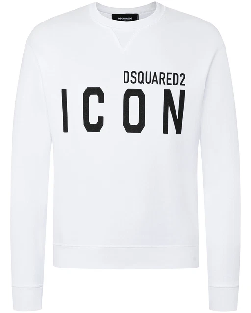 FELPA UOMO DSQUARED2 Tg. Xl Bianca Stampa Icon Originale Logo