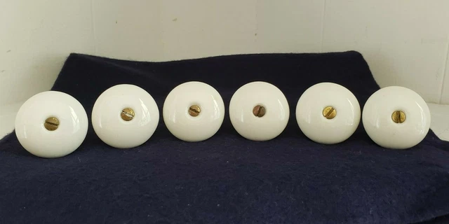 Ceramic Knobs Set 6 White Kitchen Bed Bath Cabinet Drawer Pull Vintage Hardware