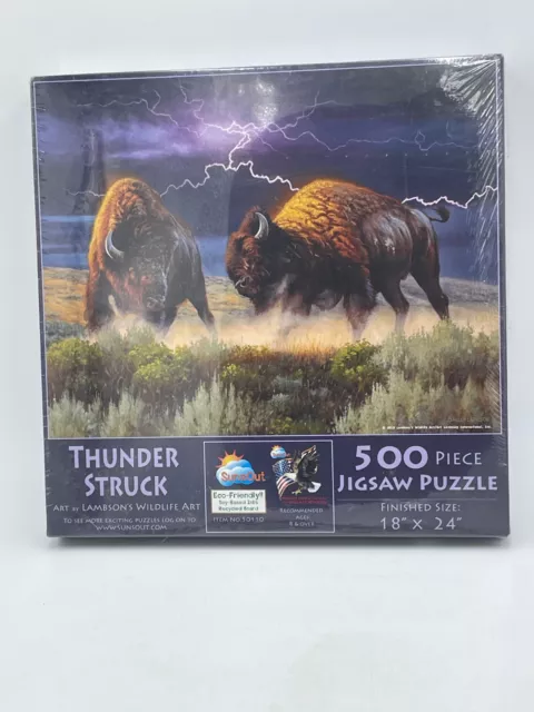 Thunder Struck Jigsaw Puzzle 500 Piece Bison Buffalo New Sealed Finished 18"x24"