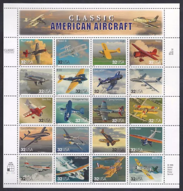 US STATI UNITI 1997 Minifoglio Aerei Classici Americani MNH**