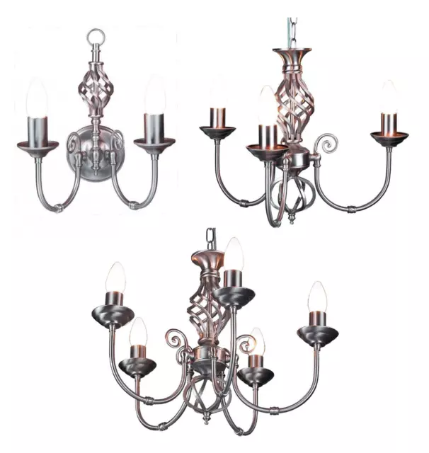Satin Chrome Classic Chandelier Ceiling Light Collection 3, 5 Arm Pendant Wall L