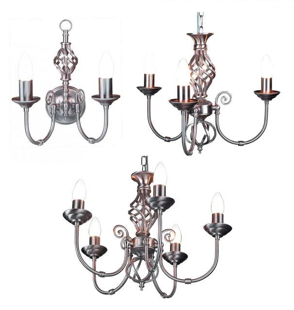 Satin Chrome Classic Chandelier Ceiling Light Collection 3, 5 Arm Pendant Wall L