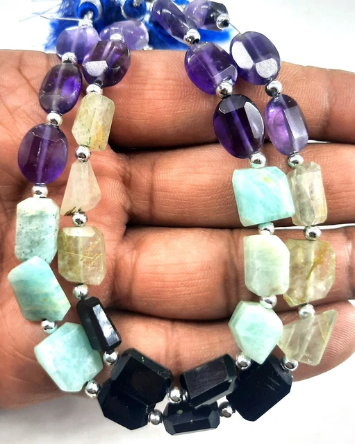 8" Strand Natural Multi Gemstone Smooth Nugget Shape Beads Jewelry Making Crafts 3