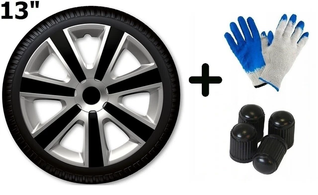 13" VR SILVER & BLACK Universal wheel TRIMS car covers HUB CAPS set of 4 | 3256