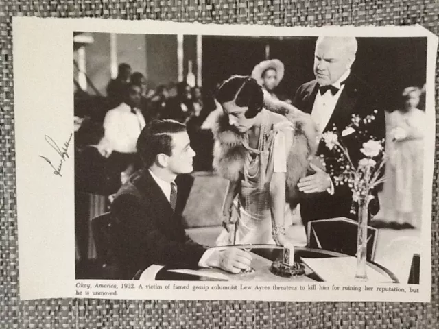 Lew Ayres SIGNED Book Photo 30s Movie Actor Okay America Maureen O'Sullivan