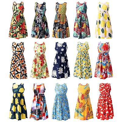 Kids Girls Summer Boho Sundress High Waist Floral Midi Dress Holiday Beach Dress