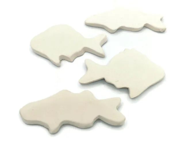 4Pc Artisan Fish Shape Handmade Ceramic Bisque Ready To Paint, Unpainted Tile