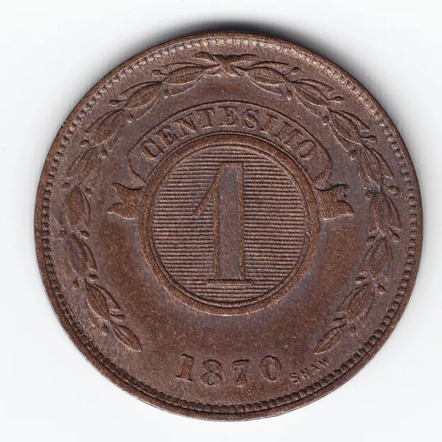 PARAGUAY 1 centesimo 1870 KM2 Cu 1-yr type HIGH GRADE possible old cleaning RARE