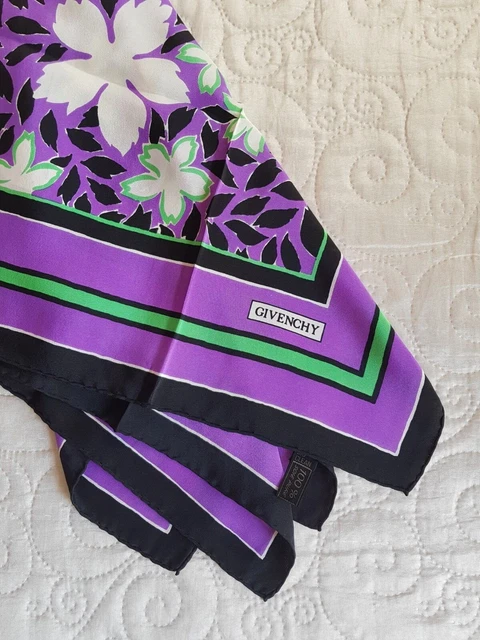 Foulard Carré Vintage En Soie - Violet - 77x77 Cm - Occasion