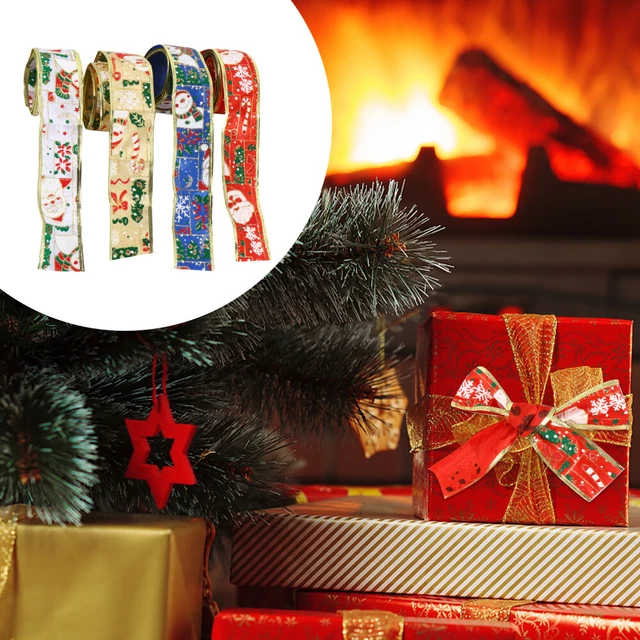 4 Pcs Xmas Party Favors Christmas Print Ribbon Bow Ribbon Wreath Ribbon Bow Tie