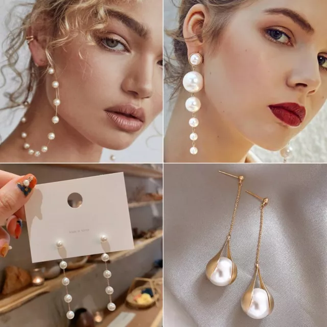 Fashion Pearl Crystal Ear Stud Earrings Drop Dangle Women Wedding Jewelry Gift 3