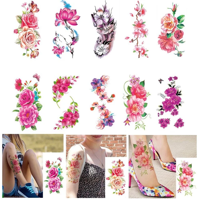 Belleza Impermeable Moda 3D Flor Temporal Arte Corporal Tatuajes Pegatinas