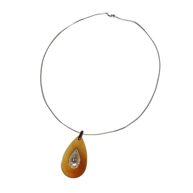 Second Hand Hermes Teardrop Necklace Buffalo Horn Silver 925 Brown 280523