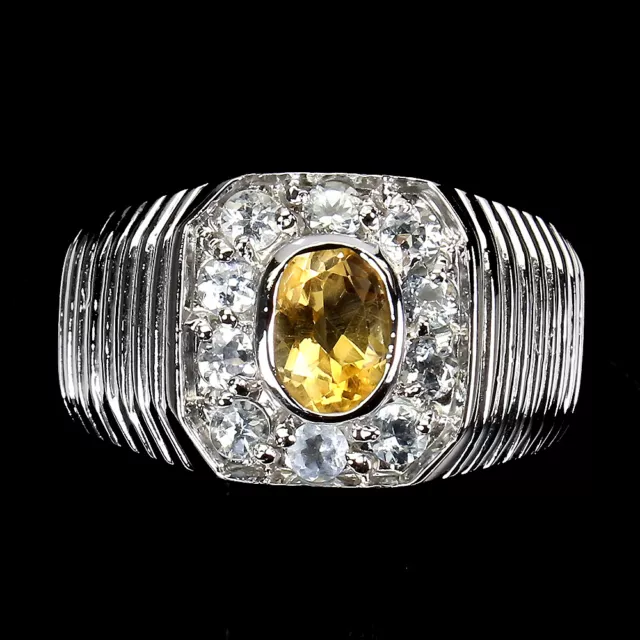 Non Chauffé Ovale Citrine Jaune 7x5mm Aigue-Marine 925 Bague en Argent Taille 9