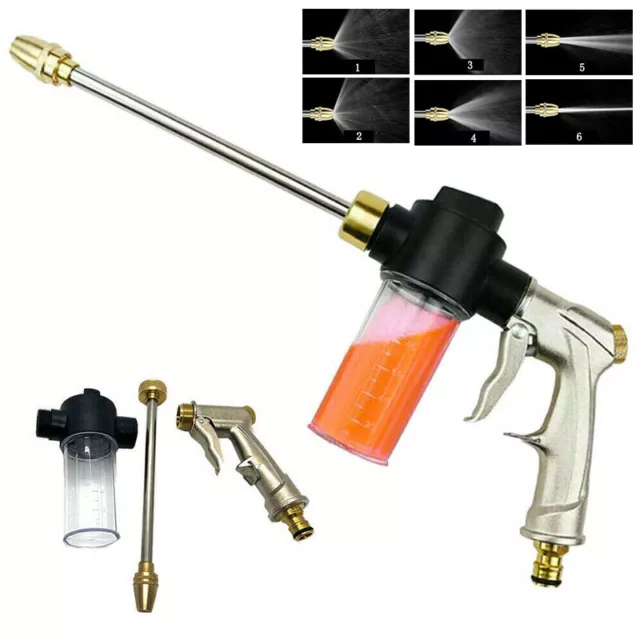 High Pressure Water Spray Car Wash Metal Gun Brass Nozzle & Foam Pot Garden Lawn