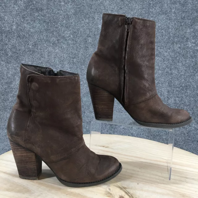 Aldo Boots Womens 8.5 Casual Comfort Side Zip Ankle Bootie Brown Leather Heels