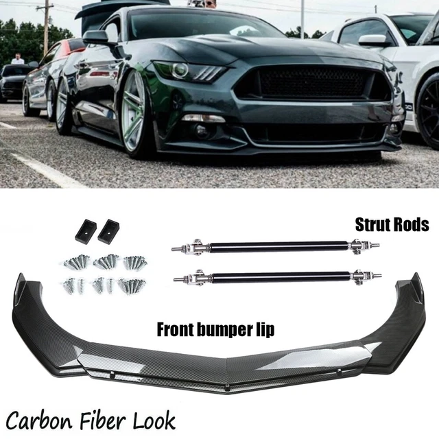 For Ford Mustang 2000-2021 Front Bumper Lip Splitter Carbon Fiber +Strut Rods