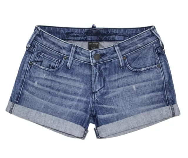 TRUE RELIGION Brand Jeans Cassie Rolled Up Vintage Blue Cypress Denim Shorts