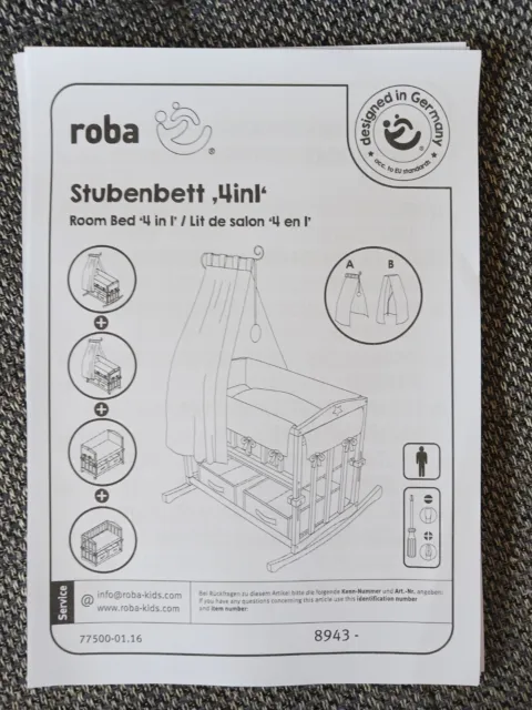 roba Stubenbett 4 in 1, Beistellbett, Babybett, Wiege & Kinderbank, Teile fehlen