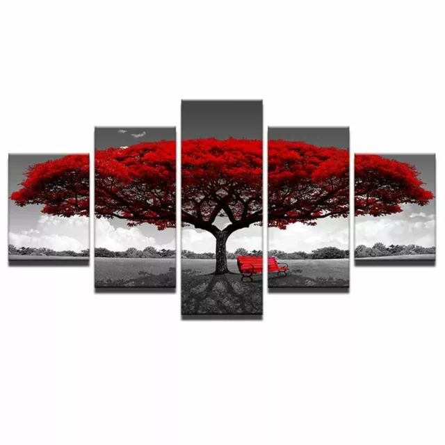 5 Pieces Red Tree Modular Canvas HD Poster Home Decor Wall Art Picture Landscape